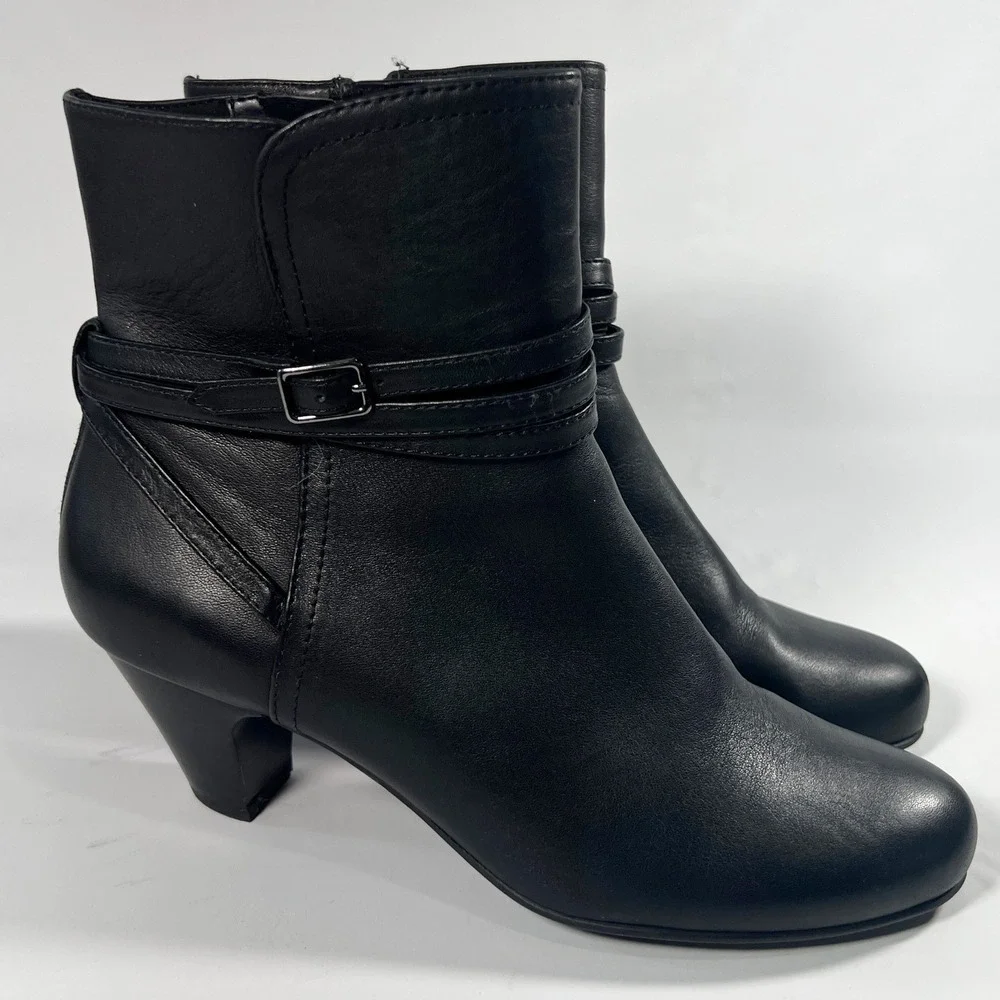 Umberto Raffini Natalia Ankle Boots Womens 40‎ Black Leather Buckle Kitten Heel